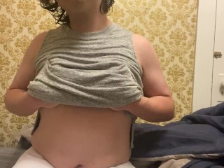 sweet Chubby Trans broad Teases her boobs